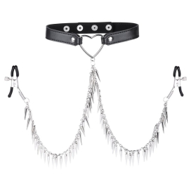 Collier avec Pince-Tétons SPIKE HEART Noir