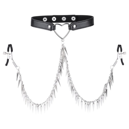 Collier avec Pince-Tétons SPIKE HEART Noir