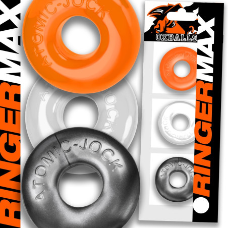 Lot de 3 cockrings souples RINGER MAX Blanc, Orange, Gris