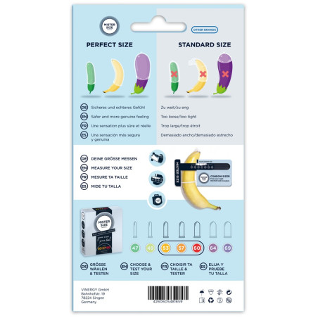 Préservatifs Échantillon de MISTER SIZE 3 tailles 53, 57 et 60 | Boîte de 3