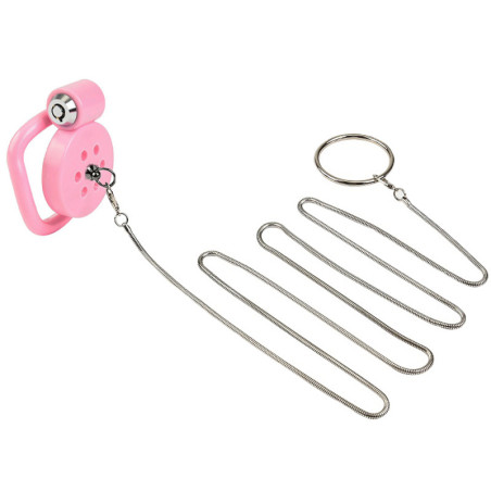 Cage de chasteté avec laisse LEASHIDY Rose de 2.5 x 3.8 cm