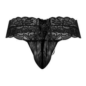 String Dentelle à Lacets UZZA Noir Dentelle
