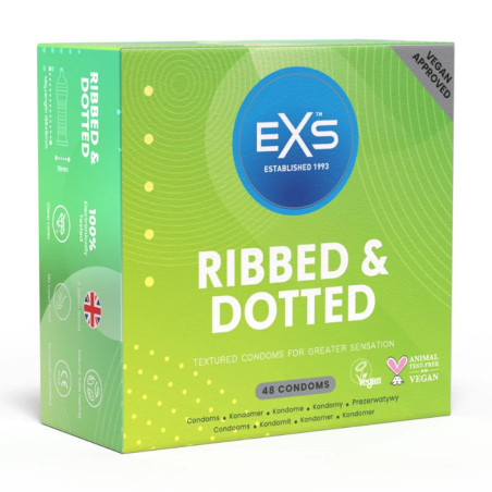 Préservatifs texturés en latex RIBBED & DOTTED 54mm | Boîte de 48