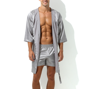 Peignoir effet satiné LONG SLIT Gris