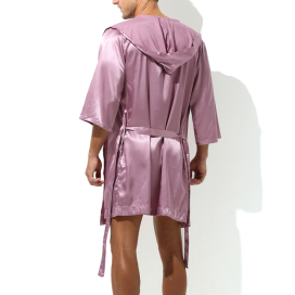 Peignoir effet satiné LONG SLIT Rose 2