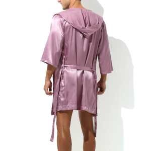 Peignoir effet satiné LONG SLIT Rose