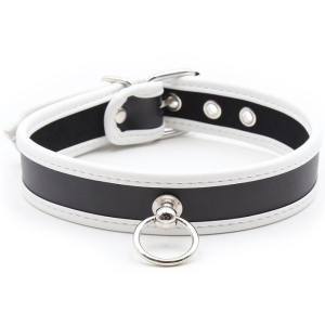 Collier O RING Simili Noir-Blanc