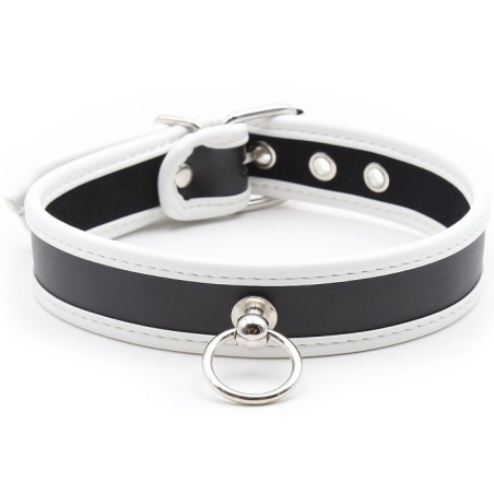 Collier O RING Simili Noir-Blanc