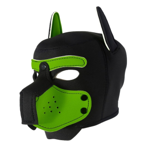 Cagoule ENJOY PUPPY en Néoprène Noir-Vert de Kinky Puppy