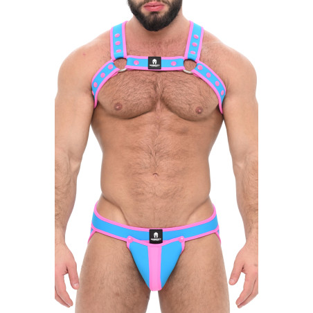 Ensemble Harnais et Jock Néoprène POSEIDONE Bleu-Rose