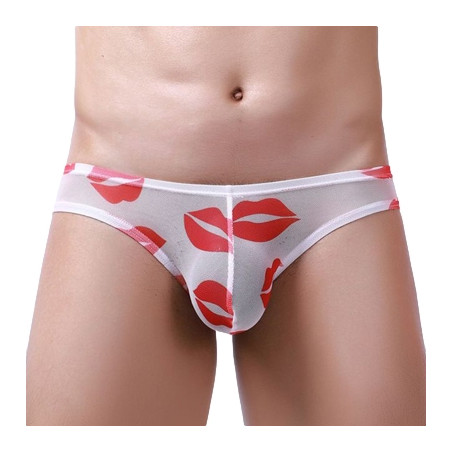 Slip sexy KISS LIPS Blanc