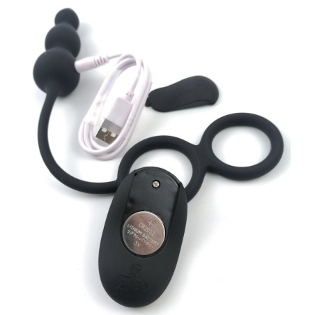 Ballstretcher et Plug vibrant TRIKON noir 10 Vibrations