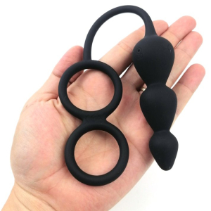 Ballstretcher et Plug vibrant TRIKON noir 10 Vibrations