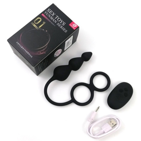 Ballstretcher et Plug vibrant TRIKON noir 10 Vibrations