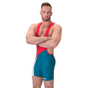 Body Singlet LUCKENWALDE Rouge-Bleu Pétrole de Barcode Berlin