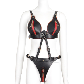 Ensemble Ouvert 2 Pièces LEATHCROSSED Noir et Rouge