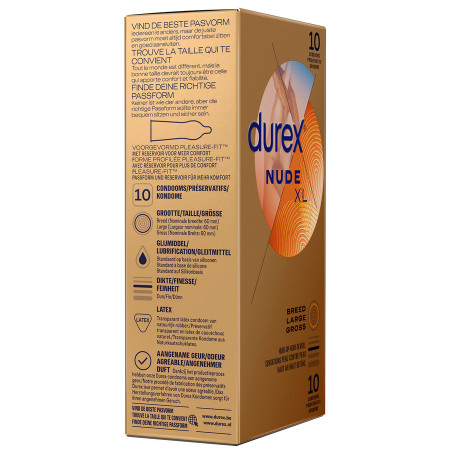 Préservatifs NUDE XL de DUREX 60mm | Boîte de 10