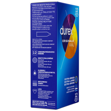 Préservatifs ORIGINALS XXL de DUREX 60mm | Boîte de 12