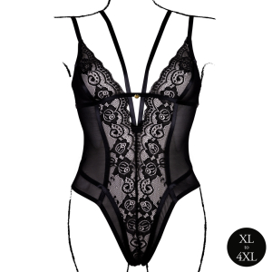 Body Dentelle Double Bretelle Grande Taille CARLITA Noir