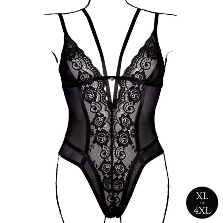 Body Dentelle Double Bretelle Grande Taille CARLITA Noir