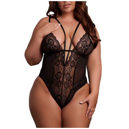 Body Dentelle Double Bretelle Grande Taille CARLITA Noir