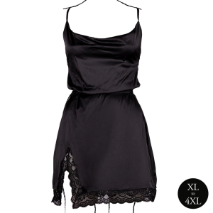 Robe Fendue Grande Taille KRYSTAL Noir Dentelle
