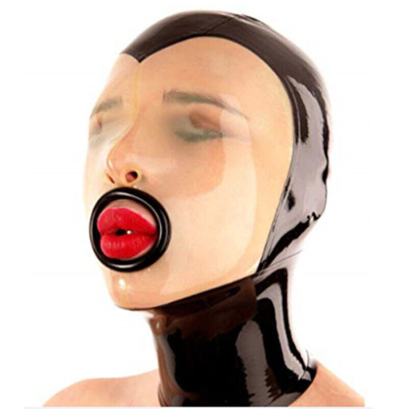 Cagoule en latex FACIAL MOUTH de LateXcite Transparente et Noire