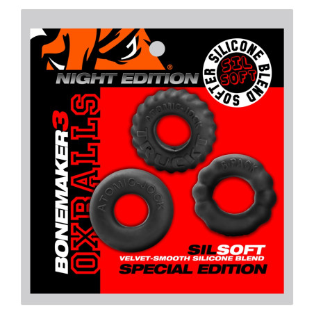 Lot de 3 Cockrings Silicone BONEMAKER Night Edition de Oxballs