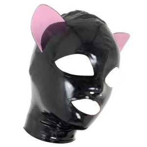 Cagoule en latex CAT FETISH Noir-Rose de LateXcite