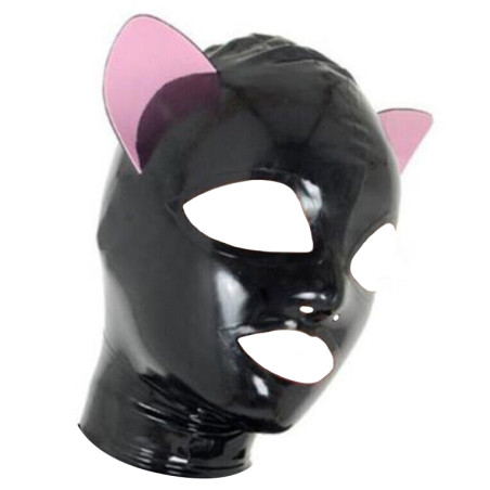 Cagoule en latex CAT FETISH Noir-Rose de LateXcite