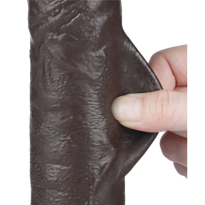 Gode Réaliste avec Bourses SLIDING SKIN 18 x 4.7cm Noir Marron
