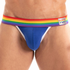 Jockstrap bleu et rainbow PRIDE JOCK de TOF Paris