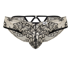 Slip sexy en dentelle FARELLIA Noir et Chair de Candyman
