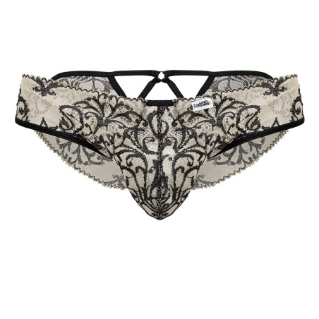 Slip sexy en dentelle FARELLIA Noir et Chair de Candyman