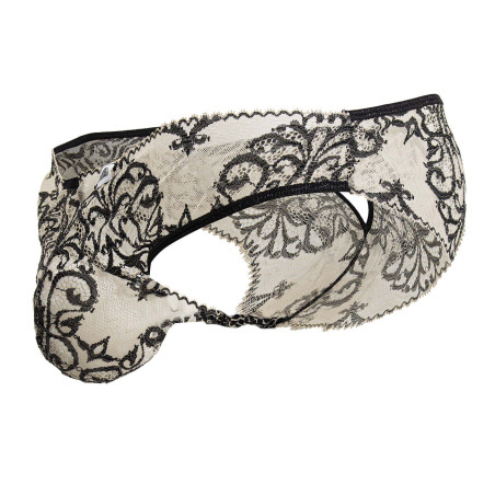 Slip sexy en dentelle FARELLIA Noir et Chair de Candyman