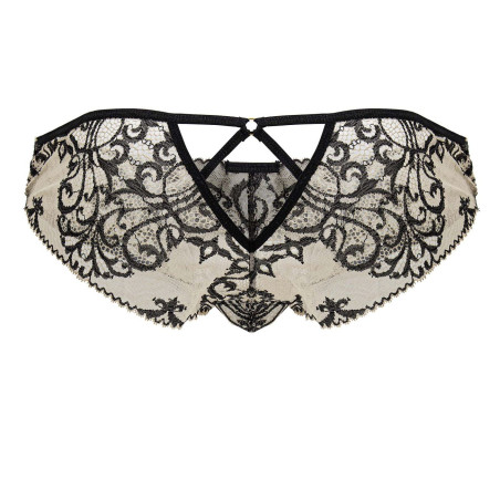 Slip sexy en dentelle FARELLIA Noir et Chair de Candyman