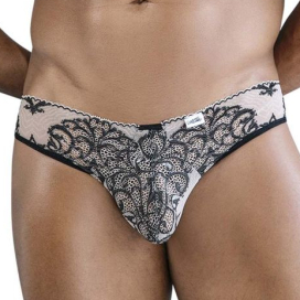 Slip sexy en dentelle FARELLIA Noir et Chair de Candyman