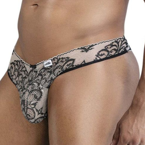 Slip sexy en dentelle FARELLIA Noir et Chair de Candyman