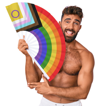 Éventail géant ARC EN CIEL LGBTQIA+ de 64 cm