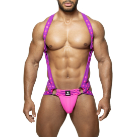 Ensemble Harnais + Jockstrap TITANO Violet-Rose