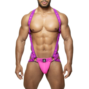Ensemble Harnais + Jockstrap TITANO Violet-Rose