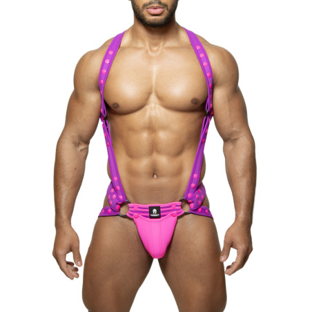 Ensemble Harnais + Jockstrap TITANO Violet-Rose