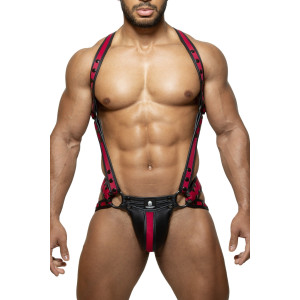 Ensemble Harnais + Jockstrap TITANO Noir-Bordeaux