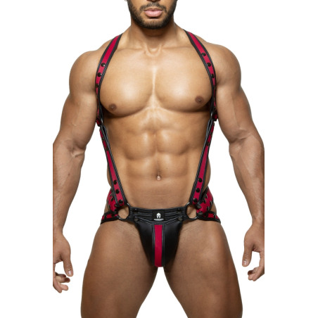 Ensemble Harnais + Jockstrap TITANO Noir-Bordeaux