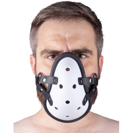 Masque avec Lanières en Cuir « SNIFF MY …. » Blanc