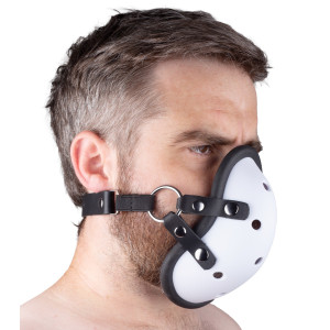 Masque avec Lanières en Cuir « SNIFF MY …. » Blanc