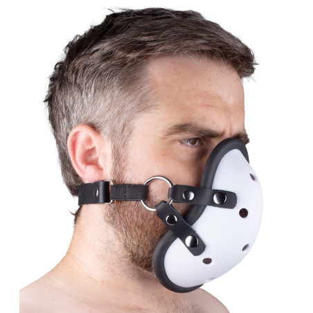 Masque avec Lanières en Cuir « SNIFF MY …. » Blanc
