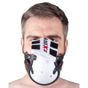 Masque avec Lanières en Cuir « SNIFF MY …. » Blanc
