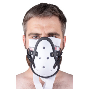 Masque avec Lanières en Cuir « SNIFF MY …. » Blanc