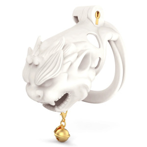 Cage de chasteté DRAGON Blanche avec Grelot 8.5 x 3.7 cm